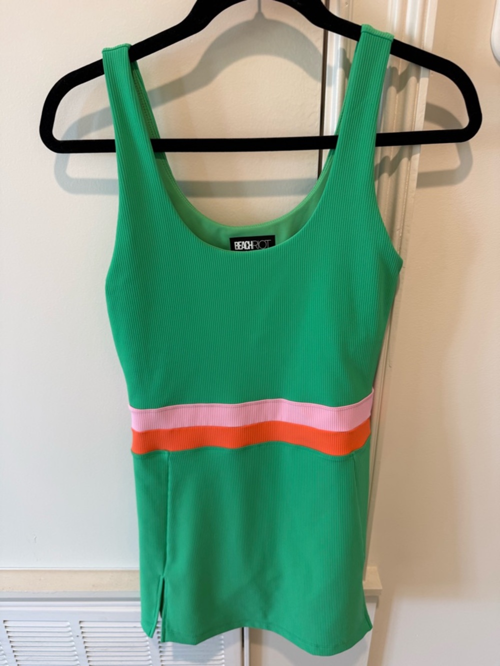 BEACH RIOT Green Tank Dress with Pink and Orange Stripes Size Small Never Worn